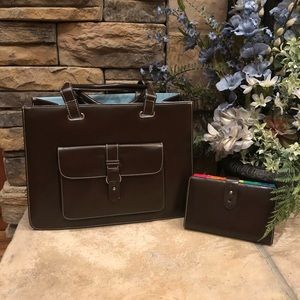Brown Tote Satchel with Wallet Organizer
